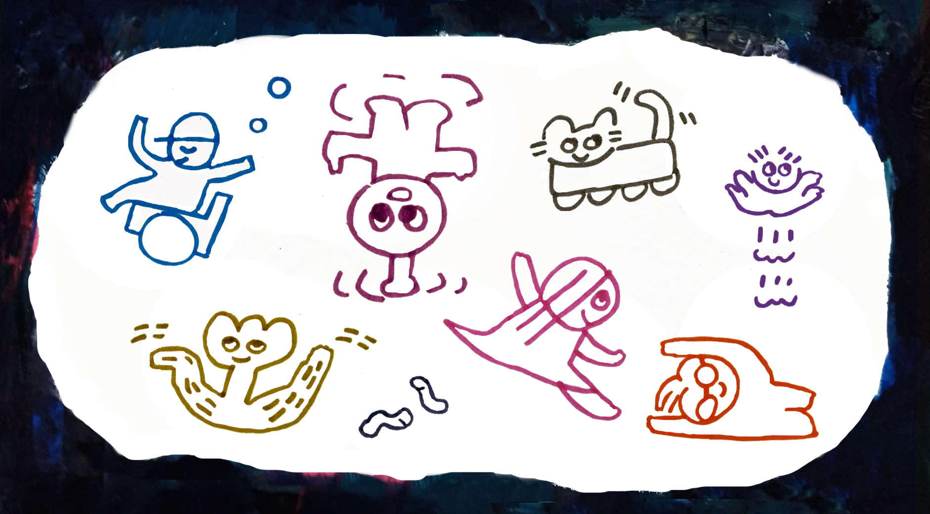 【イラスト】さまざまな生き物が思い思いに踊っている