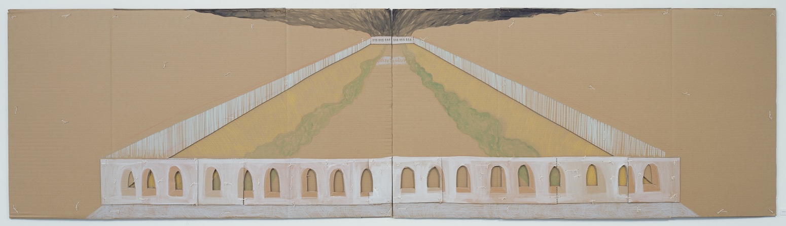 奥行きのある、横長の橋の絵の作品