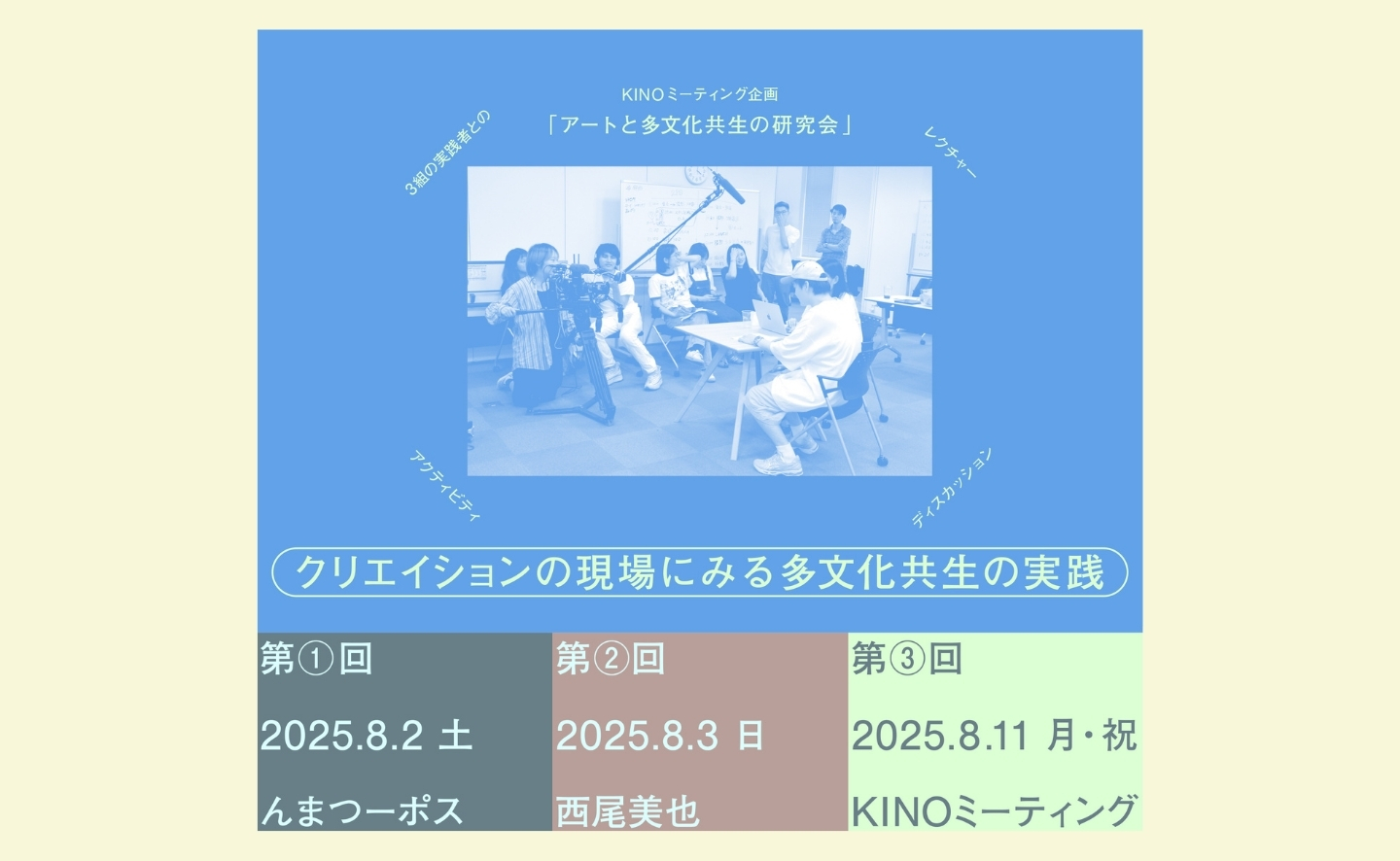 バナー画像。KINOミーティングの創作現場の様子の写真に、イベントタイトルと開催日が記されている