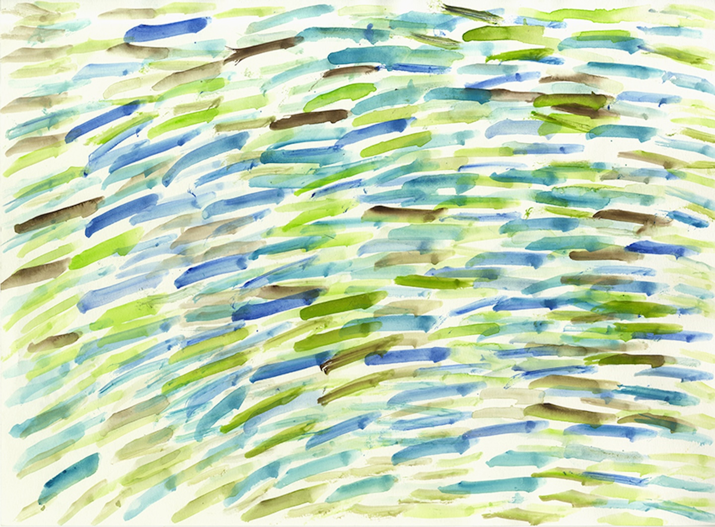 水彩絵の具で描かれた、草原のような雨のような絵