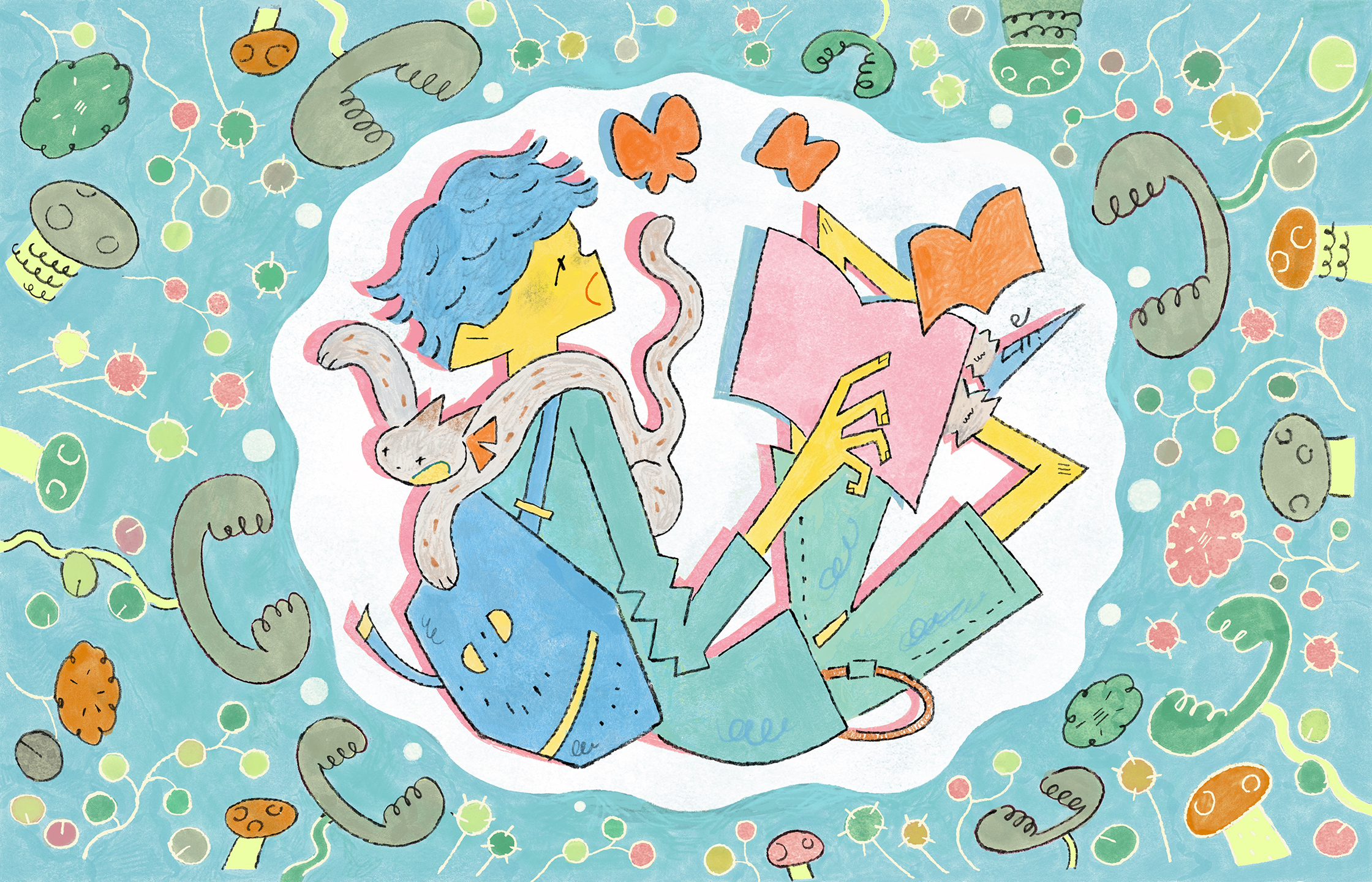 【イラスト】安全な空間で本を読み、自分が知らない世界に出会いはじめている人