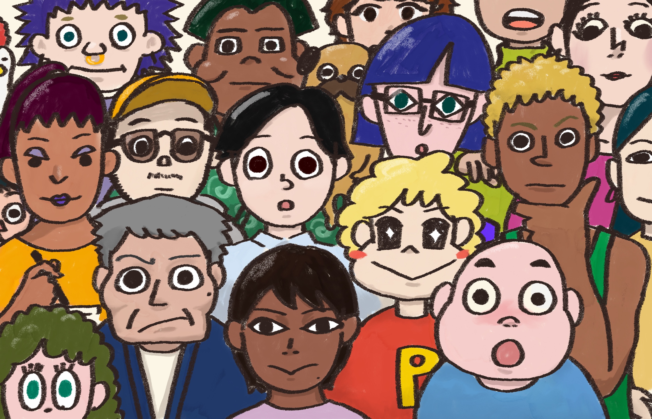 【イラスト】さまざまな見た目の人が、それぞれのペースでなにかを学んでいる